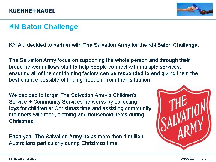 KN Baton Challenge KN AU decided to partner with The Salvation Army for the