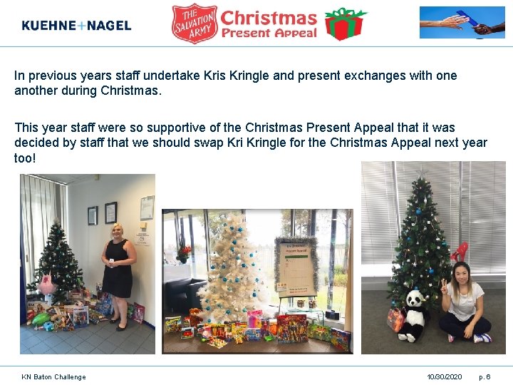 In previous years staff undertake Kris Kringle and present exchanges with one another during
