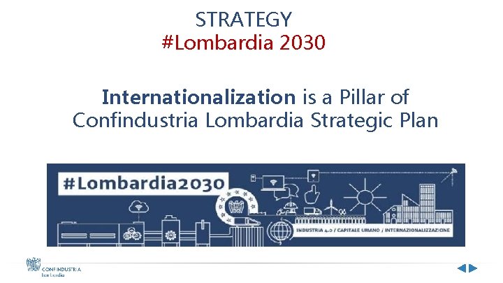 STRATEGY #Lombardia 2030 Internationalization is a Pillar of Confindustria Lombardia Strategic Plan 