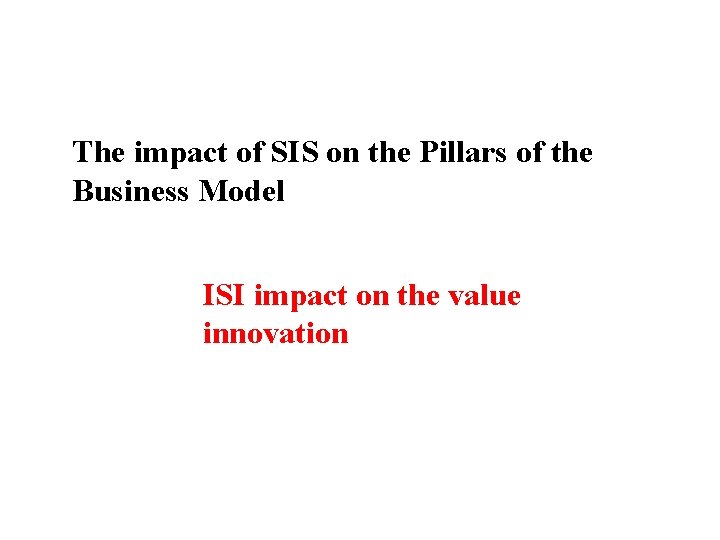 The impact of SIS on the Pillars of the Business Model ISI impact on