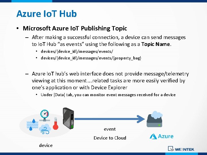Azure Io. T Hub • Microsoft Azure Io. T Publishing Topic – After making
