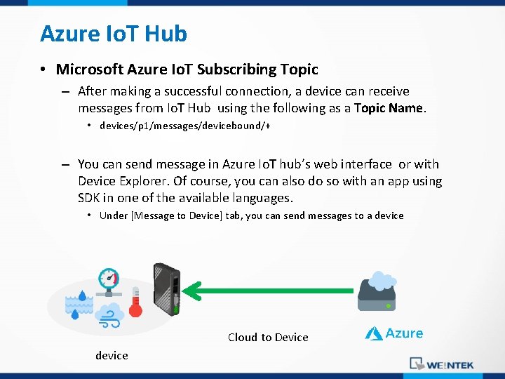 Azure Io. T Hub • Microsoft Azure Io. T Subscribing Topic – After making