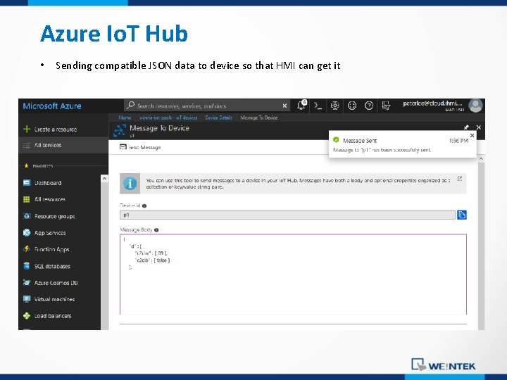 Azure Io. T Hub • Sending compatible JSON data to device so that HMI