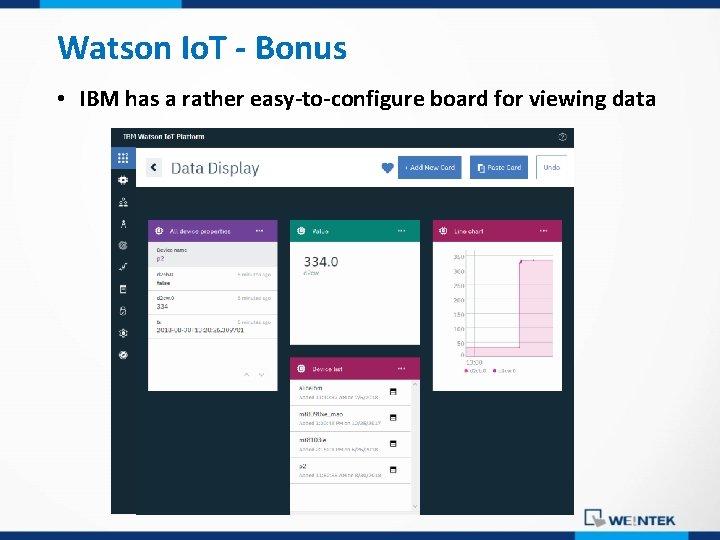 Watson Io. T - Bonus • IBM has a rather easy-to-configure board for viewing