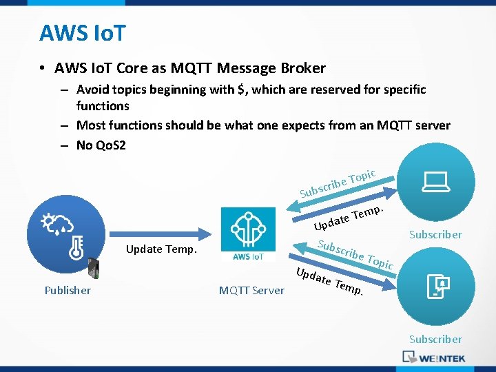 AWS Io. T • AWS Io. T Core as MQTT Message Broker – Avoid