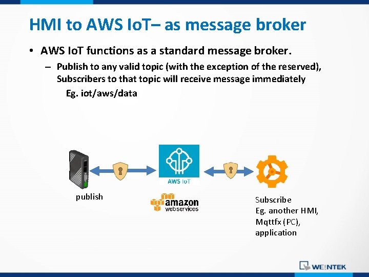 HMI to AWS Io. T– as message broker • AWS Io. T functions as