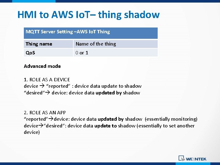 HMI to AWS Io. T– thing shadow MQTT Server Setting –AWS Io. T Thing