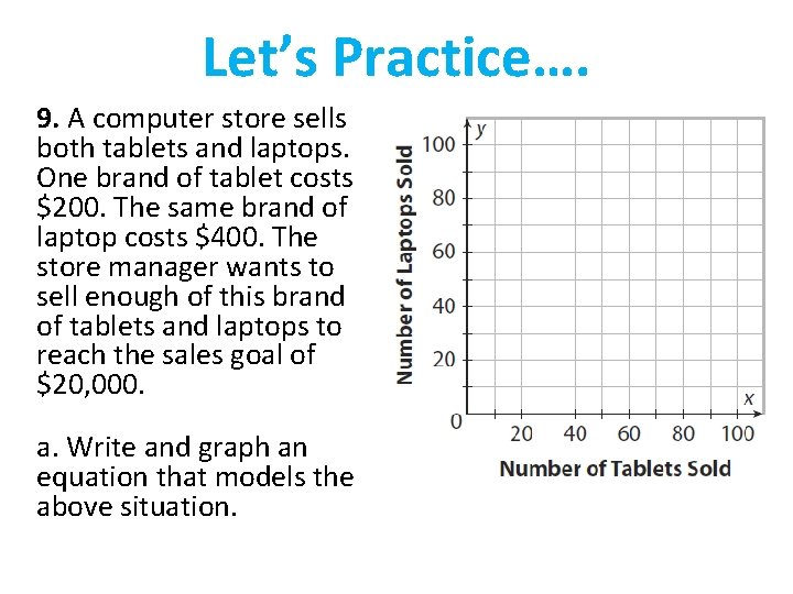 Let’s Practice…. 9. A computer store sells both tablets and laptops. One brand of