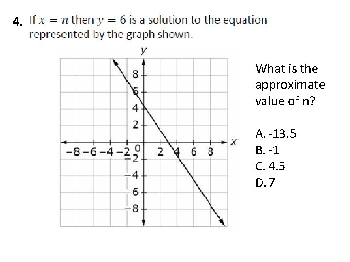 4. What is the approximate value of n? A. -13. 5 B. -1 C.