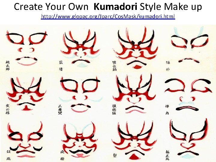 Create Your Own Kumadori Style Make up http: //www. glopac. org/Jparc/Cos. Mask/kumadori. html 