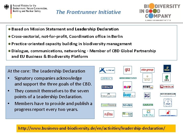 The Frontrunner Initiative ● Based on Mission Statement and Leadership Declaration ● Cross-sectorial, not-for-profit,