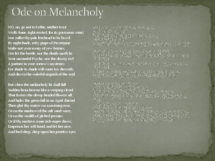 Ode on Melancholy NO, no, go not to Lethe, neither twist Wolfs-bane, tight-rooted, for