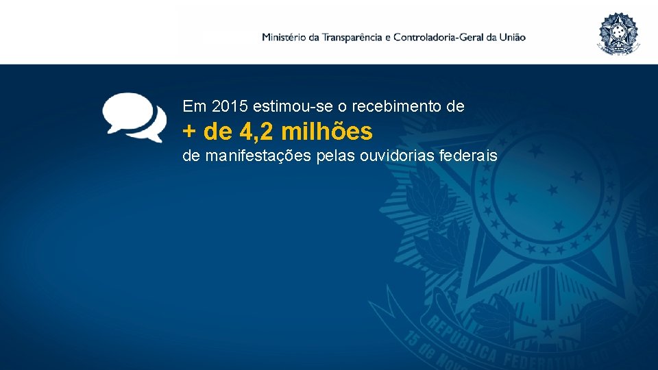 Em 2015 estimou-se o recebimento de + de 4, 2 milhões de manifestações pelas