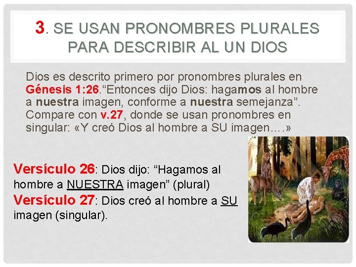 3. SE USAN PRONOMBRES PLURALES PARA DESCRIBIR AL UN DIOS Dios es descrito primero