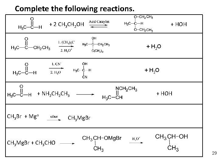 Complete the following reactions. + 2 CH 3 CH 2 OH + H 2