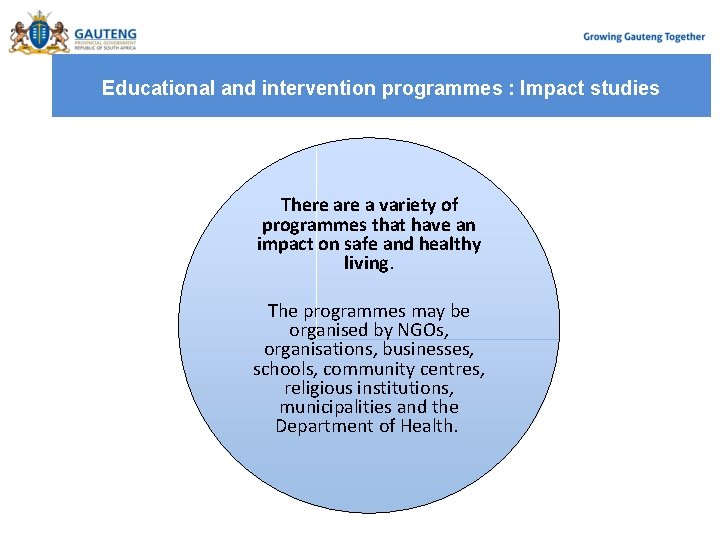 Educational and intervention programmes : Impact studies There a variety of programmes that have