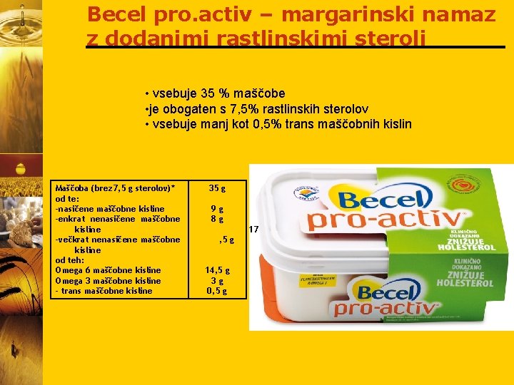 Becel pro. activ – margarinski namaz z dodanimi rastlinskimi steroli • vsebuje 35 %