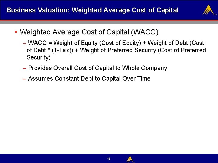 Business Valuation: Weighted Average Cost of Capital § Weighted Average Cost of Capital (WACC)