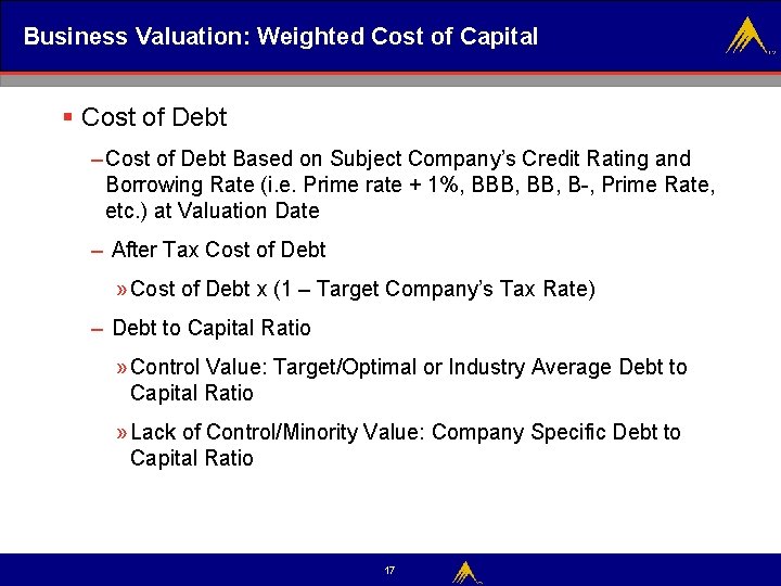 Business Valuation: Weighted Cost of Capital § Cost of Debt – Cost of Debt