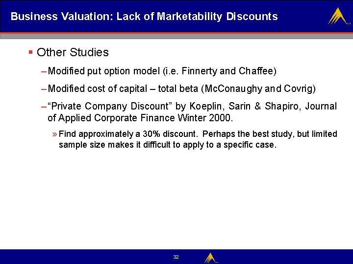 Business Valuation: Lack of Marketability Discounts § Other Studies – Modified put option model