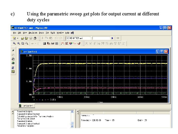 c) Using the parametric sweep get plots for output current at different duty cycles