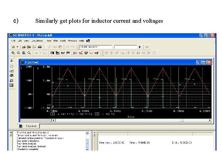 c) Similarly get plots for inductor current and voltages 