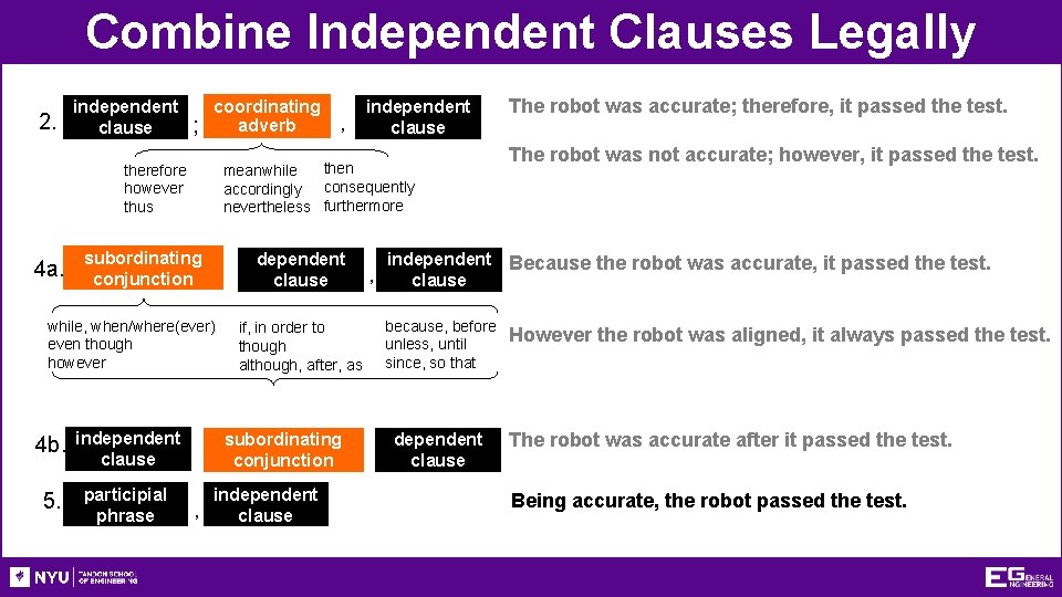 Combine Independent Clauses Legally 2. independent clause ; coordinating adverb then meanwhile accordingly consequently