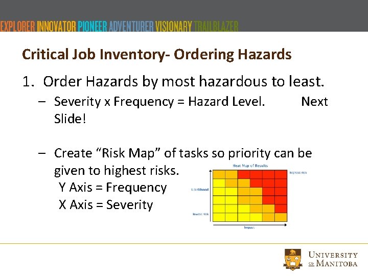Critical Job Inventory- Ordering Hazards 1. Order Hazards by most hazardous to least. –