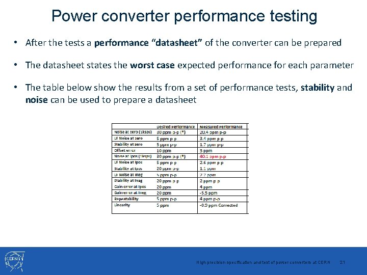 Power converter performance testing • After the tests a performance “datasheet” of the converter