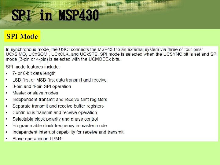 SPI in MSP 430 SPI Mode 