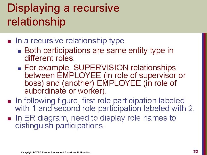 Displaying a recursive relationship n n n In a recursive relationship type. n Both