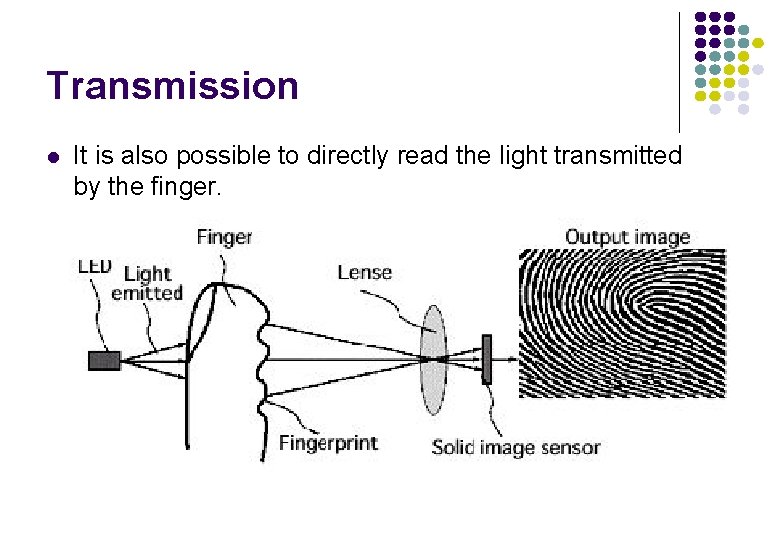 Transmission l It is also possible to directly read the light transmitted by the