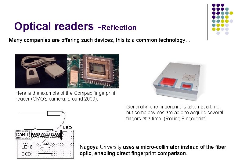 Optical readers -Reflection Many companies are offering such devices, this is a common technology.