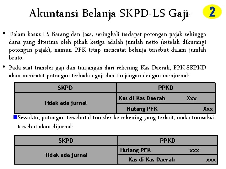 Akuntansi Belanja SKPD-LS Gaji • Dalam kasus LS Barang dan Jasa, seringkali terdapat potongan