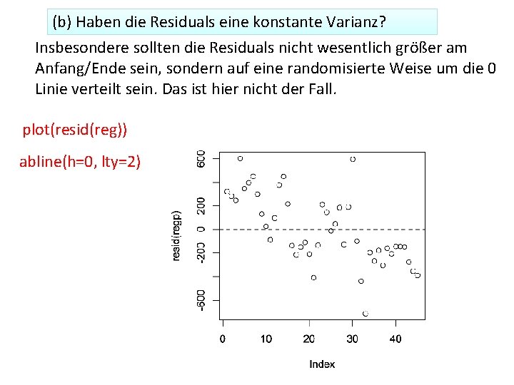 (b) Haben die Residuals eine konstante Varianz? Insbesondere sollten die Residuals nicht wesentlich größer