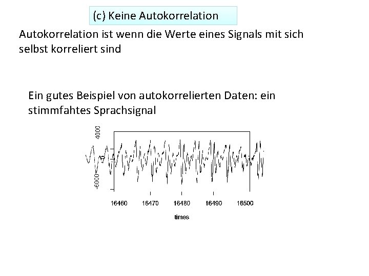 (c) Keine Autokorrelation ist wenn die Werte eines Signals mit sich selbst korreliert sind