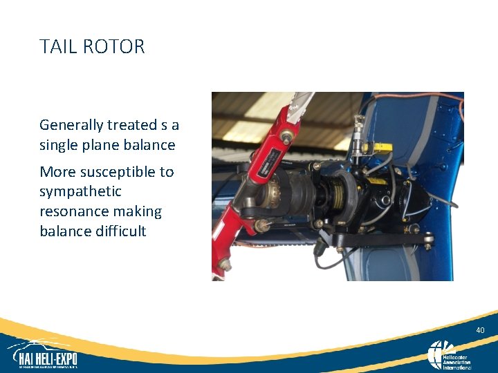 TAIL ROTOR Generally treated s a single plane balance More susceptible to sympathetic resonance