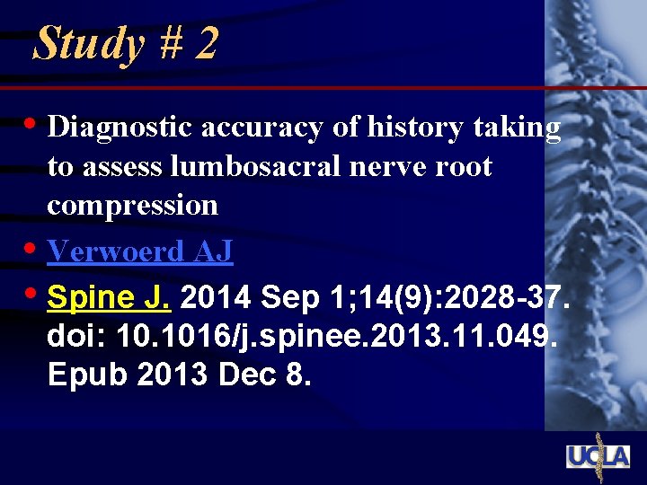 Study # 2 • Diagnostic accuracy of history taking to assess lumbosacral nerve root