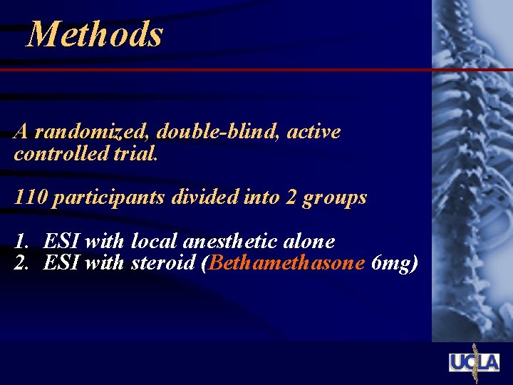 Methods A randomized, double-blind, active controlled trial. 110 participants divided into 2 groups 1.