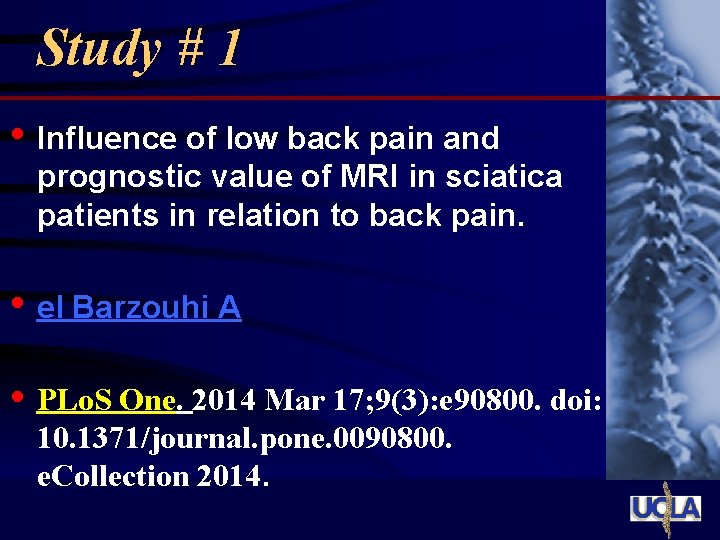Study # 1 • Influence of low back pain and prognostic value of MRI