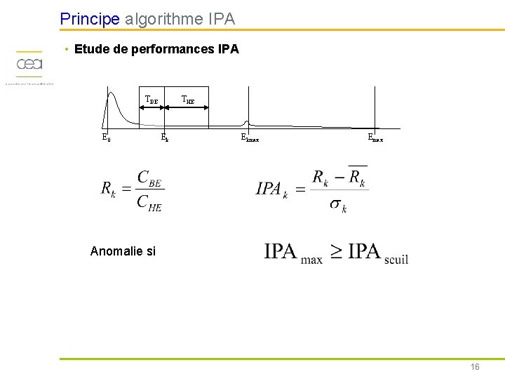 Principe algorithme IPA • Etude de performances IPA TBE E 0 THE Ek Ekmax