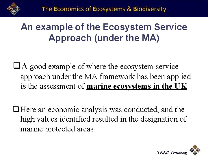 An example of the Ecosystem Service Approach (under the MA) q. A good example