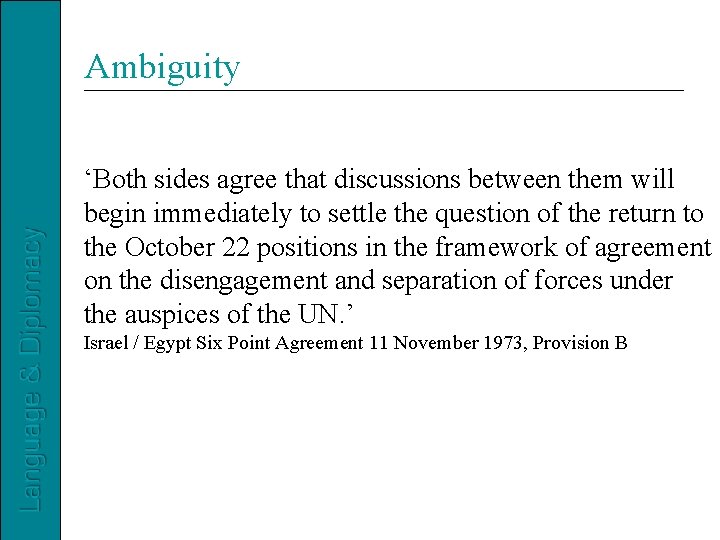 Ambiguity ‘Both sides agree that discussions between them will begin immediately to settle the