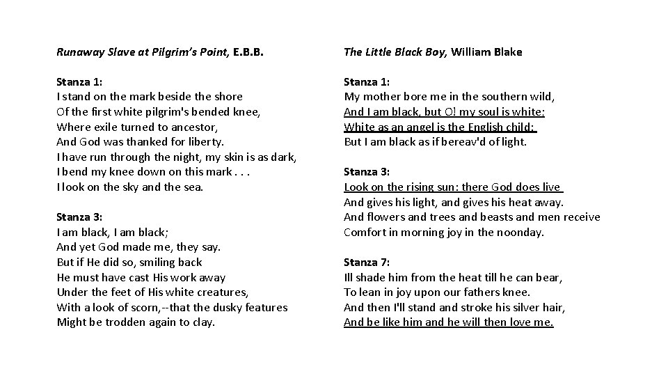 Runaway Slave at Pilgrim’s Point, E. B. B. Stanza 1: I stand on the