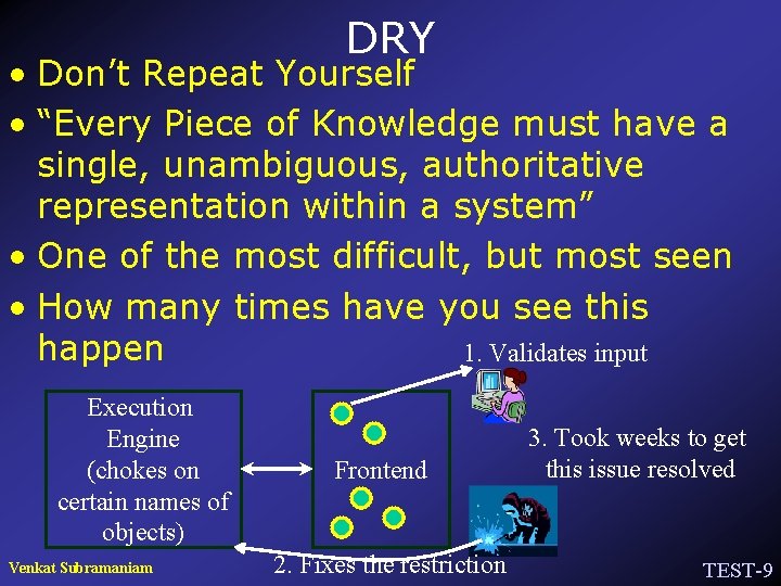 DRY • Don’t Repeat Yourself • “Every Piece of Knowledge must have a single,