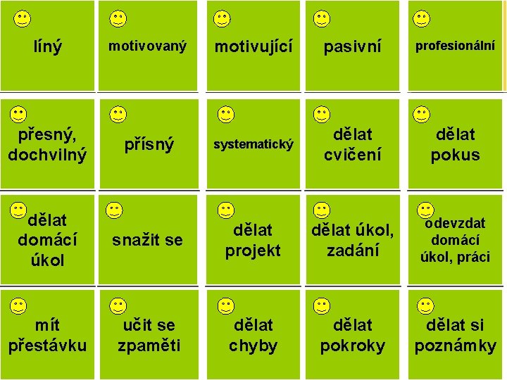 lazy líný motivovaný motivated motivating motivující passive pasivní profesionální professional do dělat an cvičení