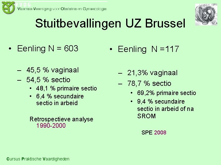 Stuitbevallingen UZ Brussel • Eenling N = 603 • Eenling N =117 – 45,
