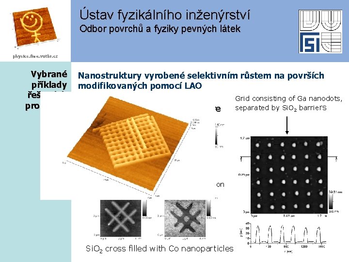 Ústav fyzikálního inženýrství Odbor povrchů a fyziky pevných látek physics. fme. vutbr. cz Vybrané