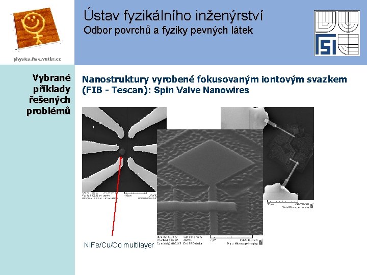 Ústav fyzikálního inženýrství Odbor povrchů a fyziky pevných látek physics. fme. vutbr. cz Vybrané