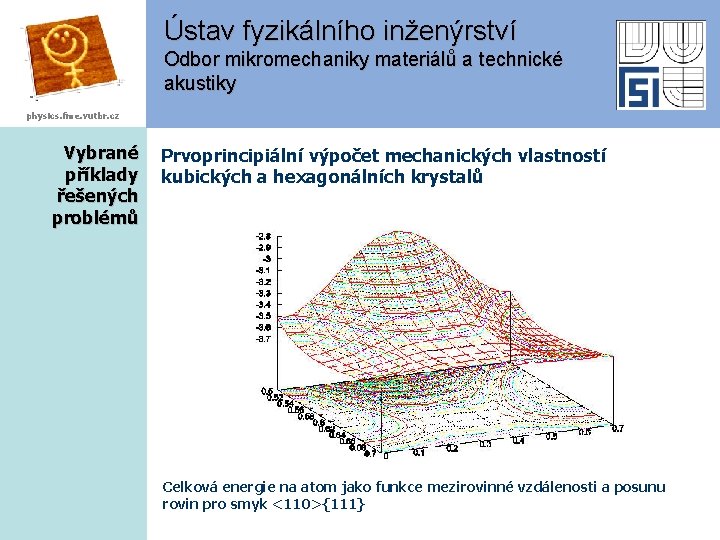 Ústav fyzikálního inženýrství Odbor mikromechaniky materiálů a technické akustiky physics. fme. vutbr. cz Vybrané